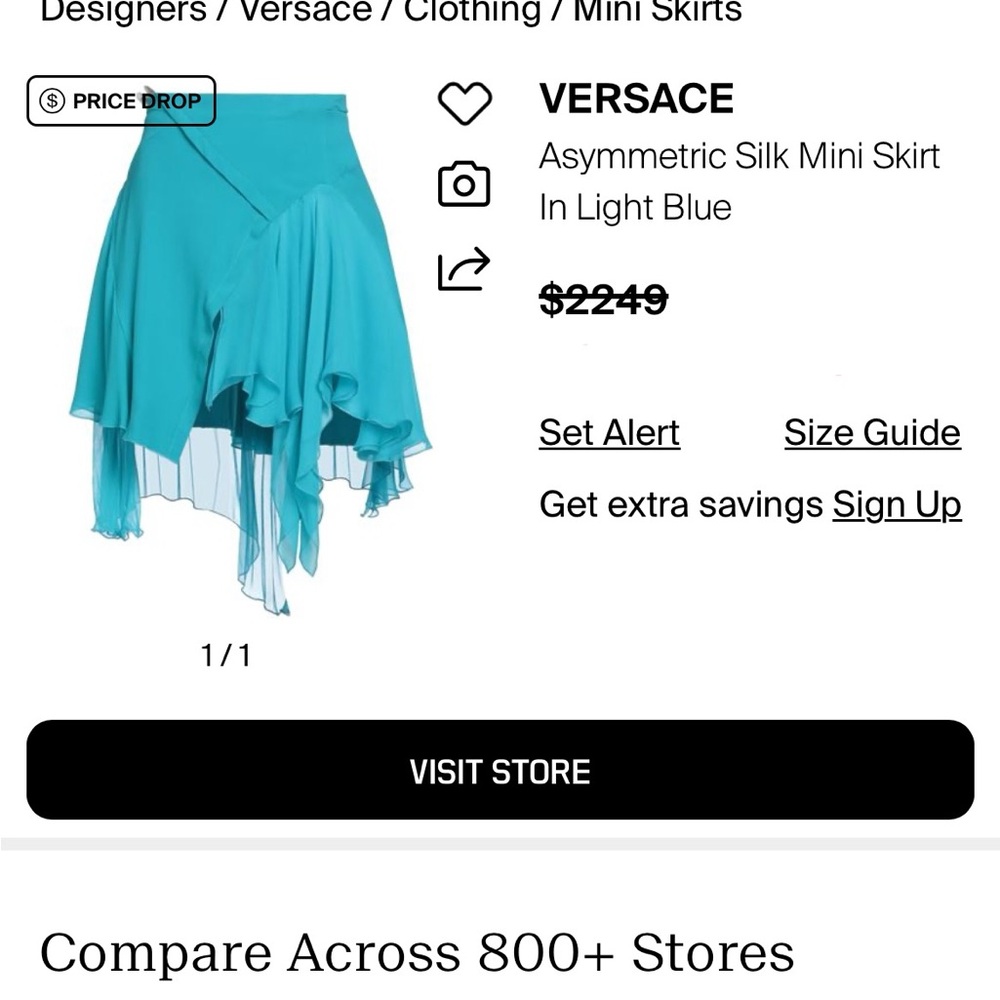 Versace Blue Asymmetrical A-Line Mini Skirt